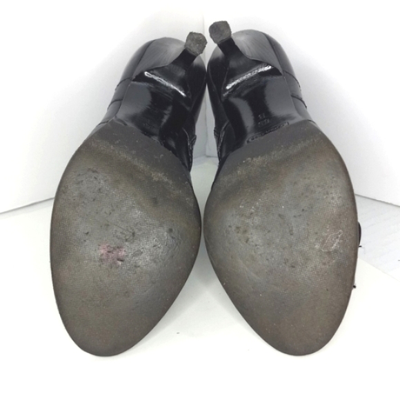 COACH Brandie Black Leather Silver Logo Button PeepToe Booties WornButNotWornOut - Picture 9 of 16